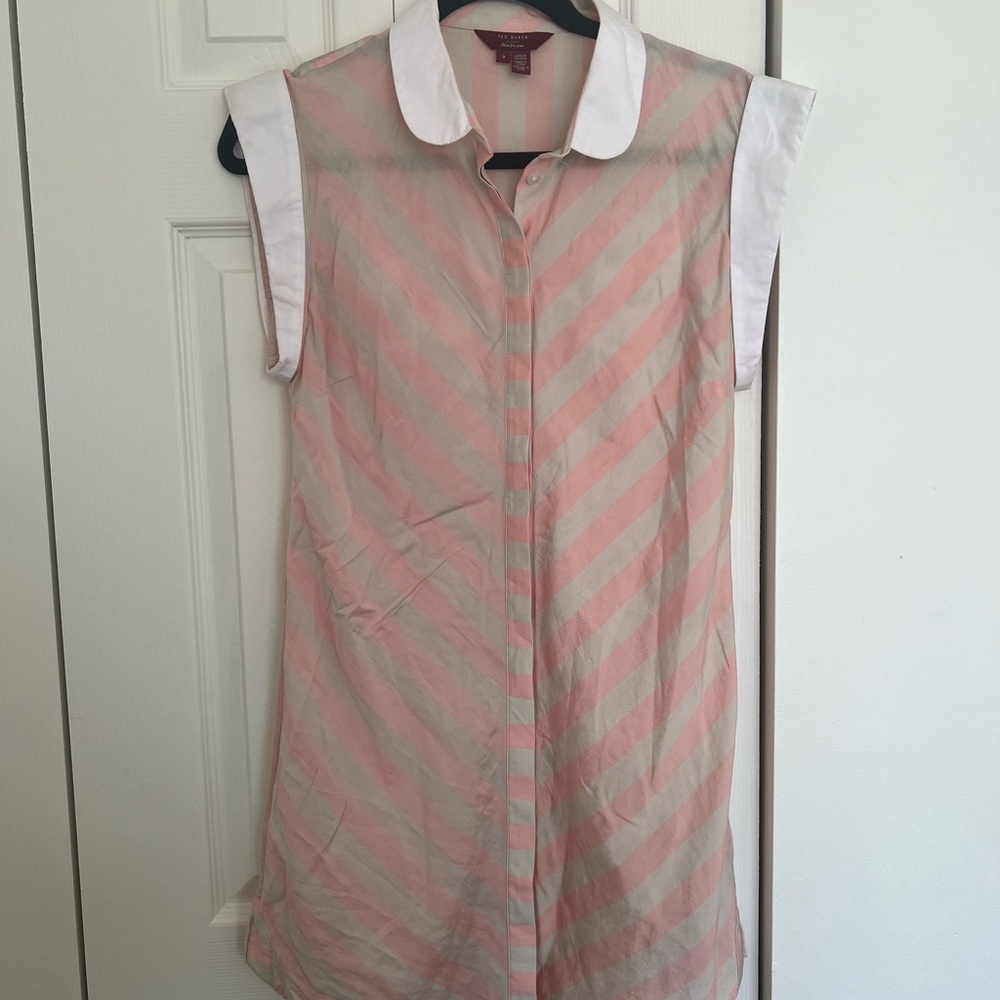 Ted baker Pink and White Striped Sleeveless Dress size 3